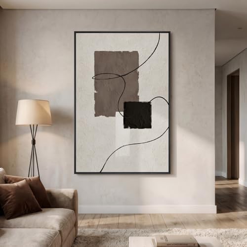 Extra Large Framed Neutral Beige Brown Abstract Wall Art, Vertical 40x60 In - Image 2