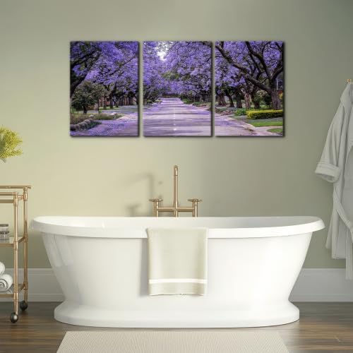 Pacimo Purple Trees Canvas Wall Decor 3 Pieces Forest Road Wall Art Paintings - Image 3