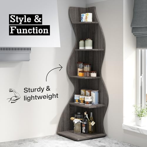 Tribesigns Corner Shelf, Modern 5-Tier Wall Corner Bookshelf, Stylish Corner - Image 5
