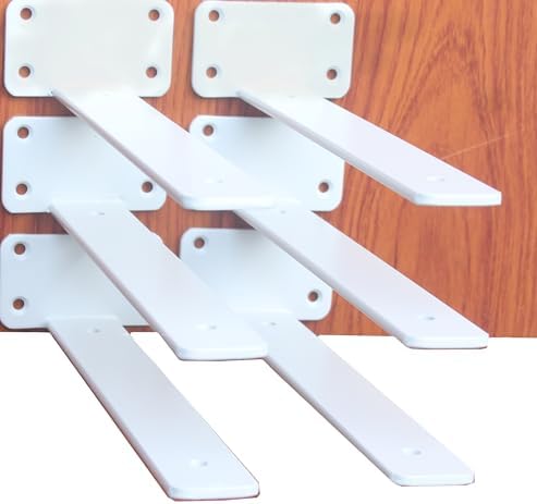 6 Pack - 9 inch White Hidden L Shelf Bracket Iron Floating Shelf Brackets by MHMYDZ