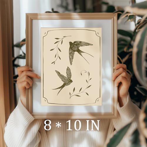 uniro Vintage Swallow Wall Art Cute Bird Canvas Prints Bedroom Bathroom Shelf - Image 3