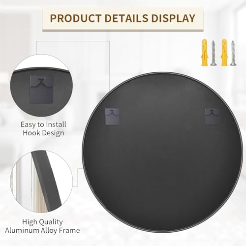 BEAUTYPEAK 48 Inch Round Mirror, Metal Frame Circle Mirror - Image 6