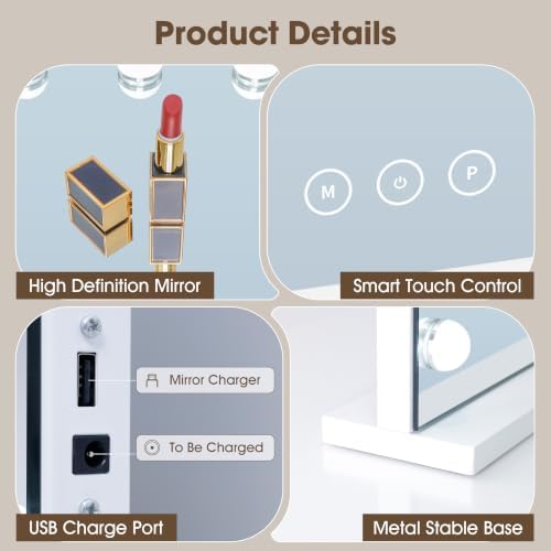 Vanity Mirror with Lights, Makeup Mirror with 17 Dimmable LED Bulbs, 3 Color - Image 7