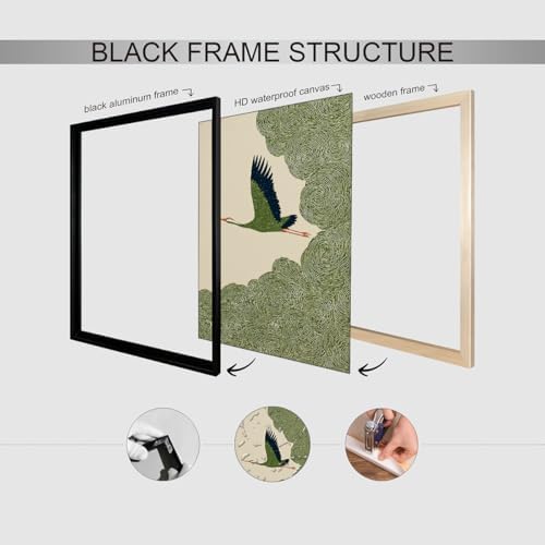 Japanese Flying Black Framed Wall Art Nature Bird Pictures Aesthetics Posters - Image 2