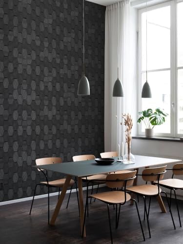Traditional Black Hexagon Wallpaper 3D Embossed Wallpaper 17.3in x 19.68ft - Image 5