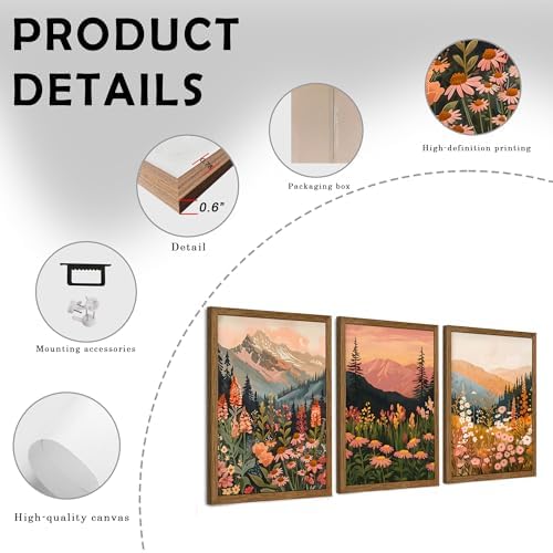 3 Piece Wildflower Mountain Wall Art Colorful Landscape Canvas Art 12x16in - Image 6