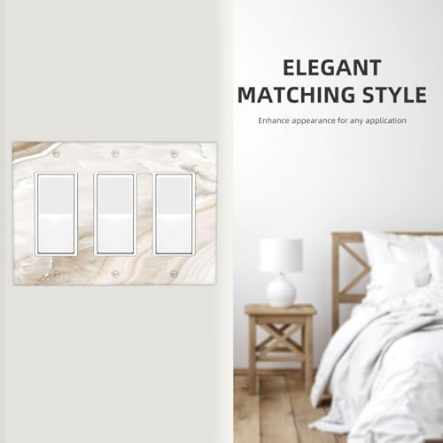 Light Switch Covers Beige Marble Pattern 3 Gang Rocker Electrical GFCI - Image 7