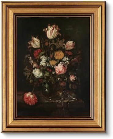VIYYIEA Vintage Gold Framed Floral Wall art, Dark Rose Academia Moody by VIYYIEAART