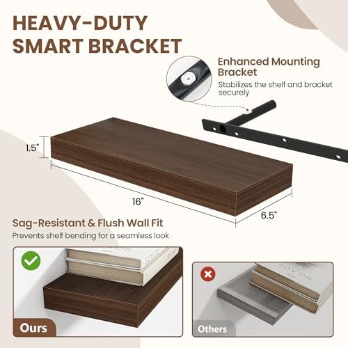 Acovy 16 Inch Floating Shelves for Wall 2 Pack, Wall Mounted Floating Shelf - Image 3