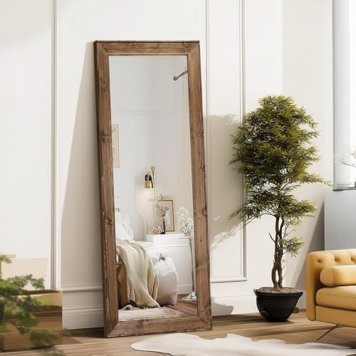 58x22in Full Length Mirror, Rustic Brown Beveled Wood Frame by ABSWHLM