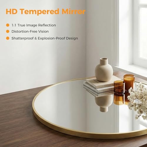 24 Inch Gold Round Bathroom Wall Mirror, Round Mirrors - Image 4