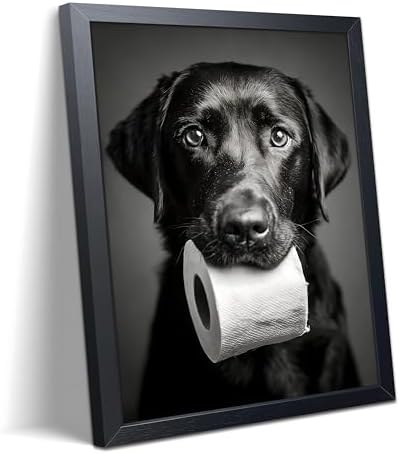 Black and White Bathroom Wall Art, Funny Labrador Dog Canvas Prints Poster by Unknown