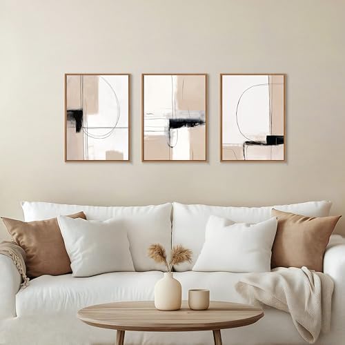 3 Pcs Framed Neutral Abstract Canvas Wall Art Prints Modern Decor 12"x16" - Image 5
