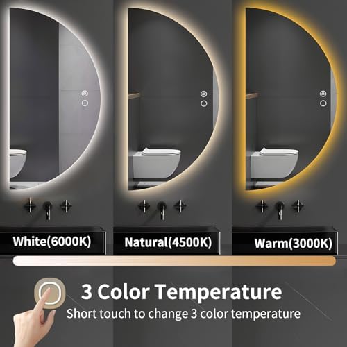 55.1"x27.6" Half-Moon LED Wall Mirror, Frameless Backlit Bathroom Mirror - Image 4