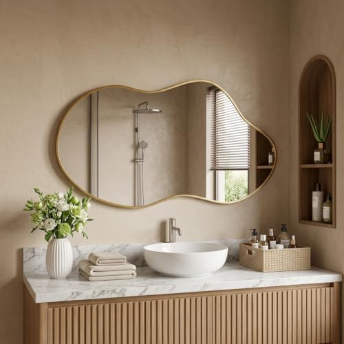 Irregular wall Mirror 25"x46" Gold Asymmetrical Mirror - Image 3