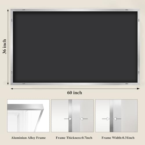 Koonmi Silver Rectangle Wall Mirror, 36x60 Inch Bathroom Mirror, Aluminum Frame - Image 2