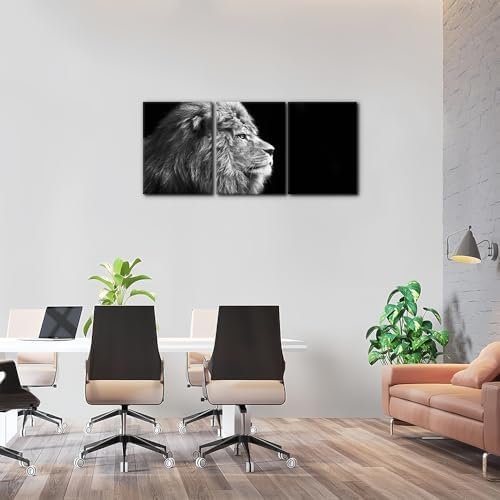 Pacimo Male Lion Canvas Wall Art Print 3 Pieces Animals Portrait Painting Wall - Image 3