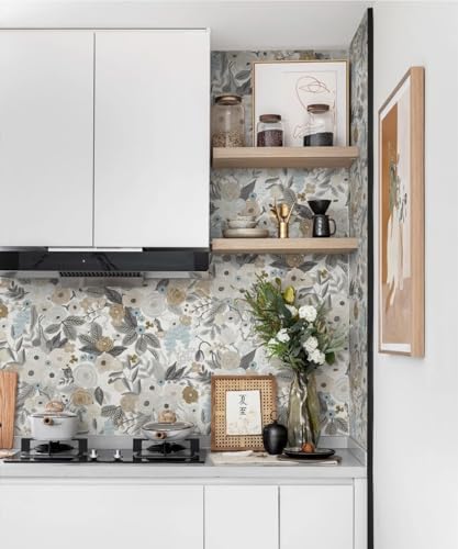 Ismoon Floral Peel and Stick Wallpaper Gray Contact Paper Vintage Removable - Image 5