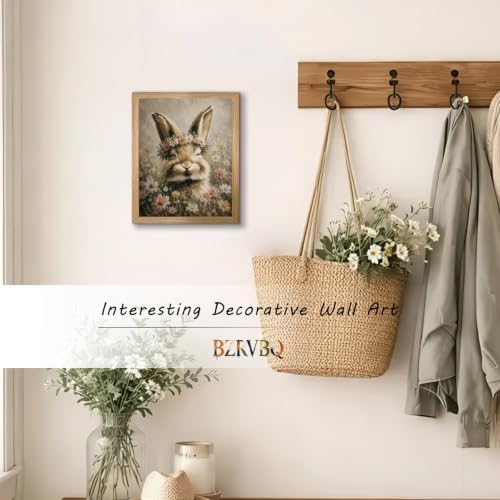 BZRVBQ Cute Bunny Wall Art, Framed Floral Rabbit Canvas Print, Vintage - Image 4