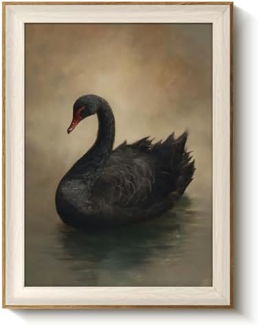 VIYYIEA Framed Black Swan Wall Art, Rustic Animal Canvas Prints, 12×16 Inch by VIYYIEAART