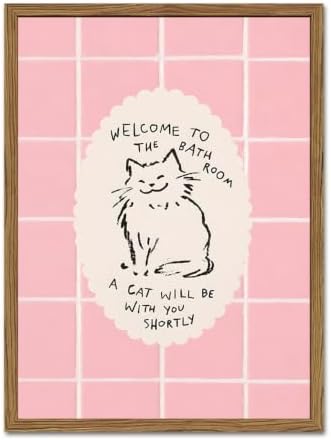 Cute Pink Bathroom Cat Wall Art Welcome to the Bathroom Sign Trendy Animal by Unknown