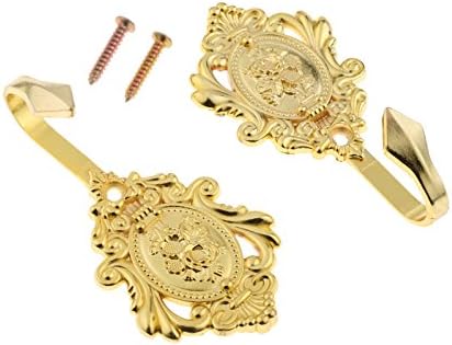Curtain Tiebacks Small Lightweight Hooks, Vintage Gold Rose Pattern - Image 2