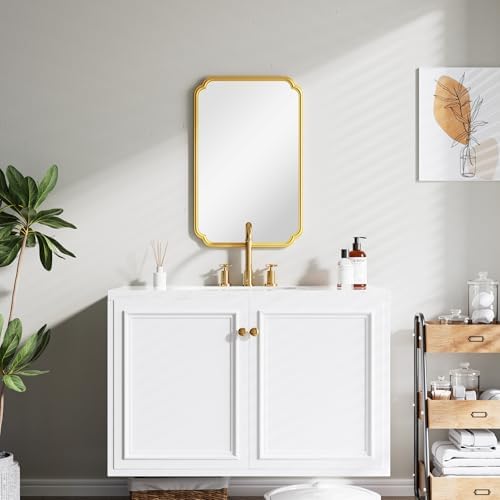 Ferytange 22x34 Inch Gold Bathroom Mirror, Metal Framed Wall Mirror - Image 2
