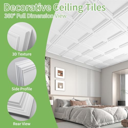 Art3d 3D PVC Ceiling Tiles 24x24 in, 96 Sq.Ft, Square White - Image 5