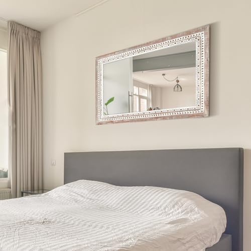 24'' Rectangular Wall Mounted Mirror, Wood Decorative Mirrors, Boho Mirrors - Image 5