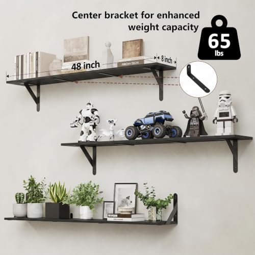 WOPITUES Long Wall Shelves 48″W x 8″D, Floating Book Shelves Max Load 65lbs - Image 3