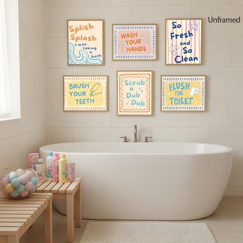 Funny Kids Quotes Bathroom Poster Set 6, Cute Wash Your Hands Toddler Sign Wall - Image 2