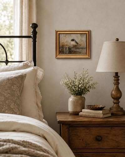 Gold Framed Wall Art, Rustic Nature Bird Canvas Prints, Neutral Farmhouse Bird - Image 6