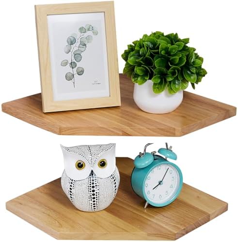 Corner Wall Shelves Set 2 Wire Hole Solid Oak Wood Display Shelf by Coamily