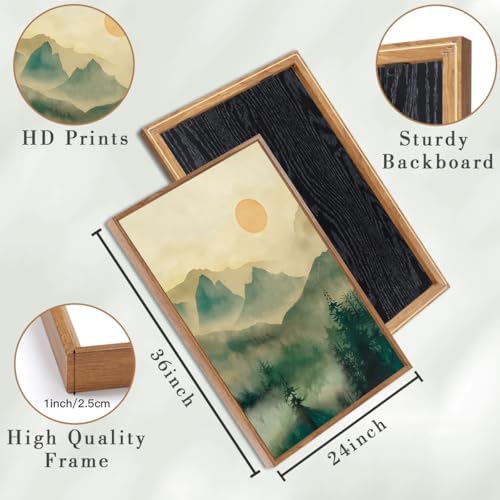 IARTTOP Extra Large Green Forest Wall Art 24x36 Inch Framed Foggy Mountain - Image 2