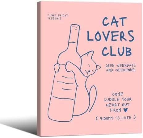 Cute Cat Alcohol Bottle Wall Art Funky Pink and Blue Aesthetic Poster 12x16 by OMANI