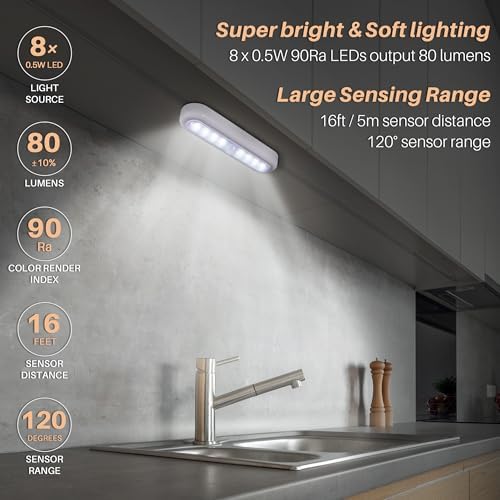 STAR-SPANGLED 9 Pack 7” Motion Sensor Lights Indoor Battery Operated, Stick on - Image 2