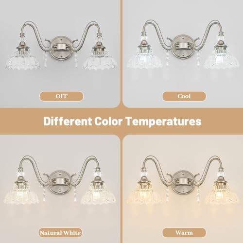 Brushed Nickel Bathroom Vanity Light, 2-Light Nickel Finish Wall Sconce - Image 7