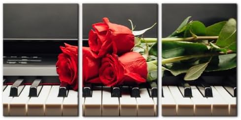 Pacimo Framed Wall Decorations Piano Keys and Red Rose 3 Piece Canvas Art Wall by Pacimo