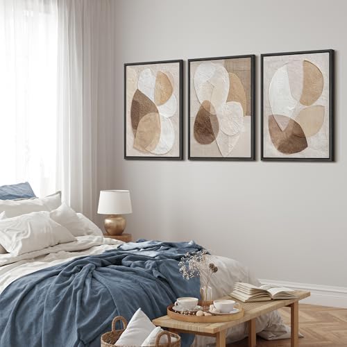 MUDECOR Framed Canvas Print Wall Art Abstract Beige Brown Layered Shapes - Image 3