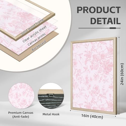 Pink Flower Wall Art Chinoiserie Floral Canvas Wall Decor Aesthetic Wall Art - Image 2