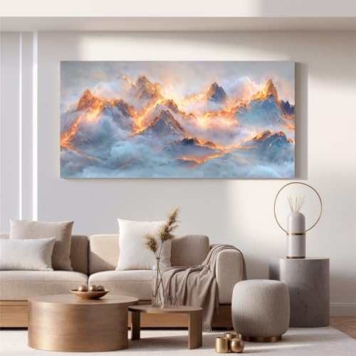 YISXINOAG Golden Snow Mountain Wall Art Abstract Landscape Painting 24"X48" - Image 5