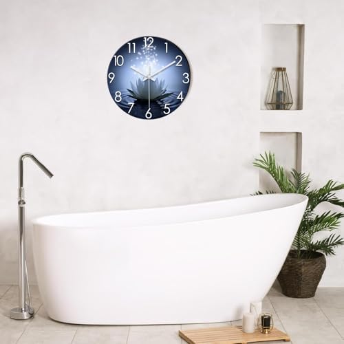 XFM Blue Zen Flowers Wall Clock 16 Inch White Lotus - Image 5