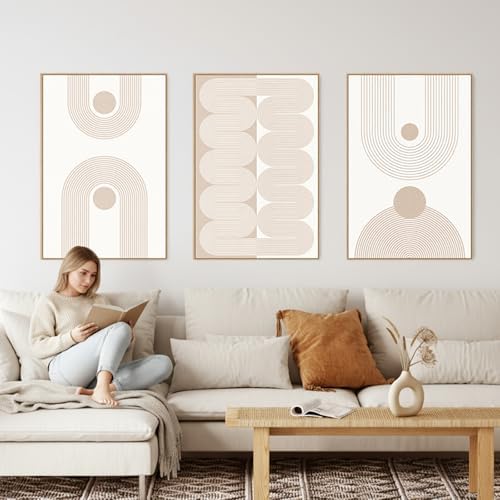 SAFERRYHOME Boho Neutral Abstract Beige Modern Wall Art Set of 3 - Image 2