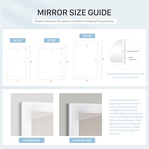 White 30 x 36 Inch Rectangle Vanity Wall Mirror - Image 6