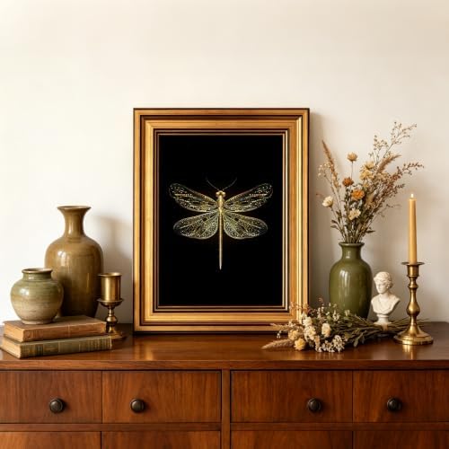 IMNTSD Framed Vintage Golden Dragonfly Wall Art, Dark Background Ornate - Image 6