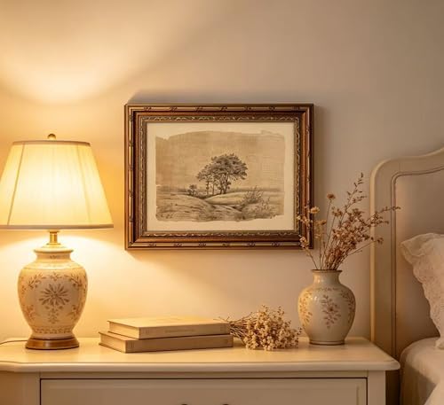 Vintage Gold Framed Sepia Country Landscape Sketch Wall Art, Rustic Tree Grove - Image 5