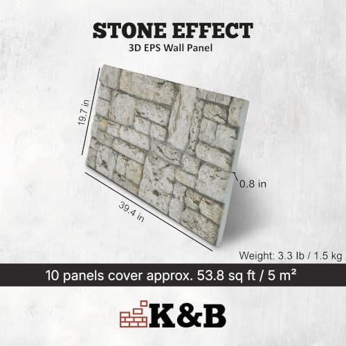 K&B Panels 3D Wall Panels, Stone Effect Styrofoam Wall Panelling Kit, - Image 3
