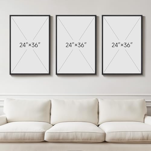 Large Framed Black and White Gray Abstract Wall Art Set, 3 Piece 24x36 Inch - Image 3