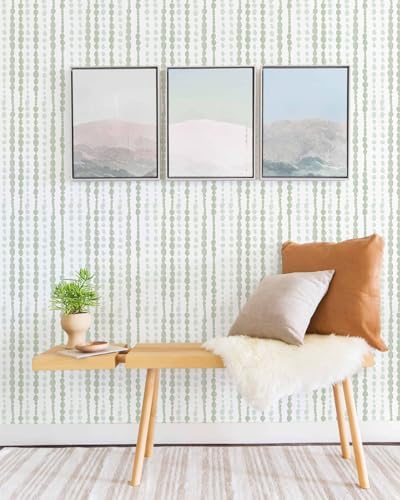 Naphite Sage Green and White Wallpaper Stripe Dot Contact Paper197’’17.3’’ - Image 5