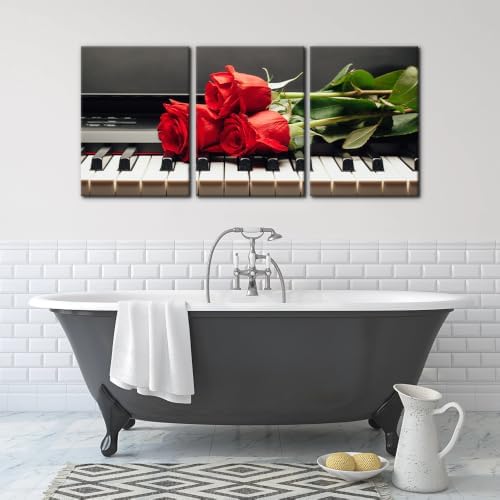 Pacimo Framed Wall Decorations Piano Keys and Red Rose 3 Piece Canvas Art Wall - Image 4